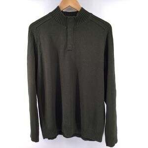 Oscar de la Renta 100% Cotton Rib Knit‎ Snap Button Henley Large Olive